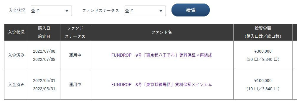 ファンドロップで実際に投資